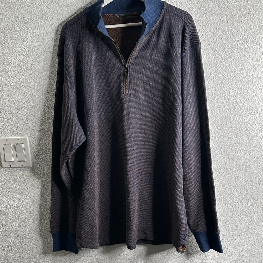 Robert Graham cotton Charcoal and Navy quarter Zip-Sweater size 2xL